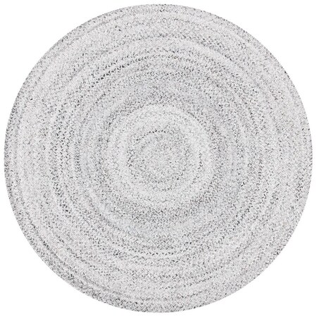 Safavieh 4 x 4 ft. Braided Hand Loomed Round Area Rug; Silver & Charcoal BRD800G-4R